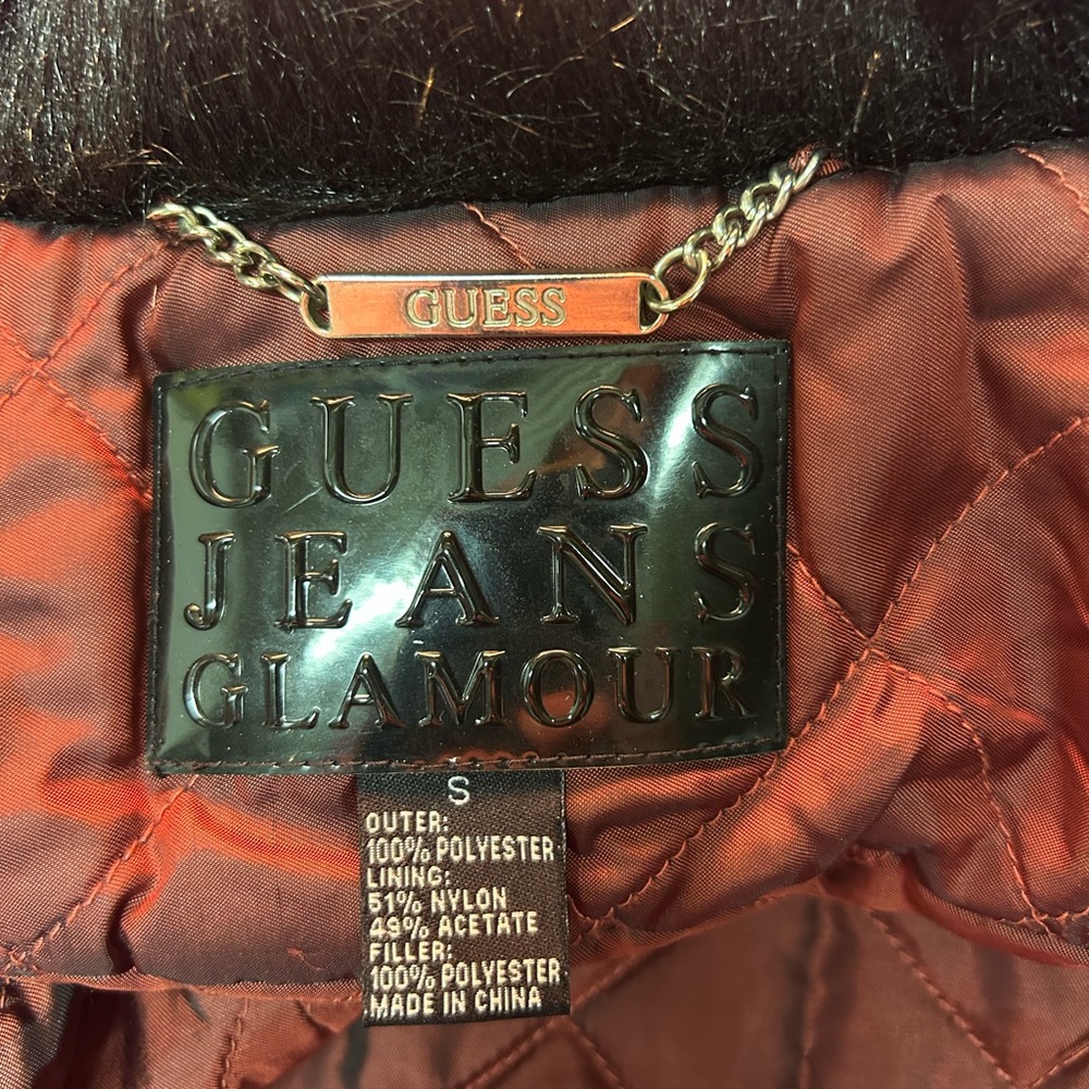 Vintage Guess jeans Glamour black velour mid length coat, size:Small - Picture 9 of 10